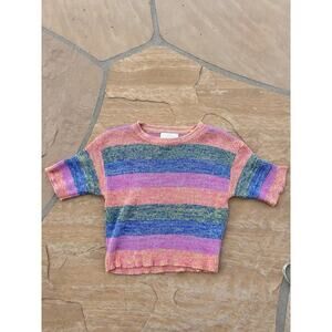 Mozhdeh Matin Multicolor Striped Short Sleeve sweater size S Y2K Look